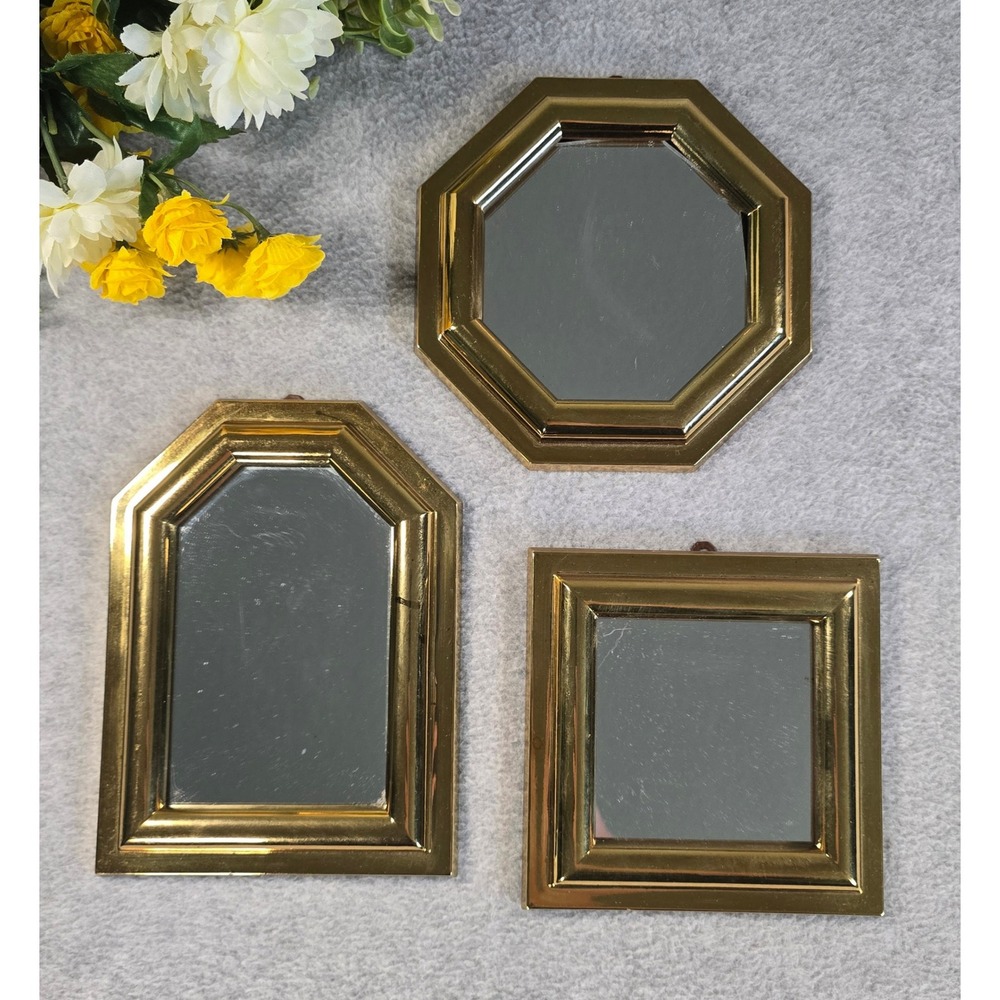 Burwood Homco Wall Mirror Set Gold Vintage 1987 Hollywood Regency Geometric